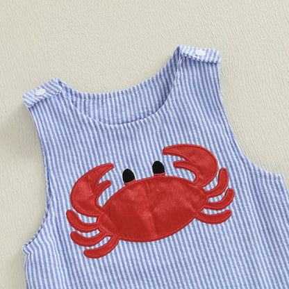 Baby Boy Crab Embroidery Sleeveless Romper