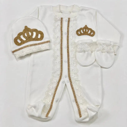 3pcs Pearly Crown Personalised Name Onesie for Newborn Babies childrensterritory