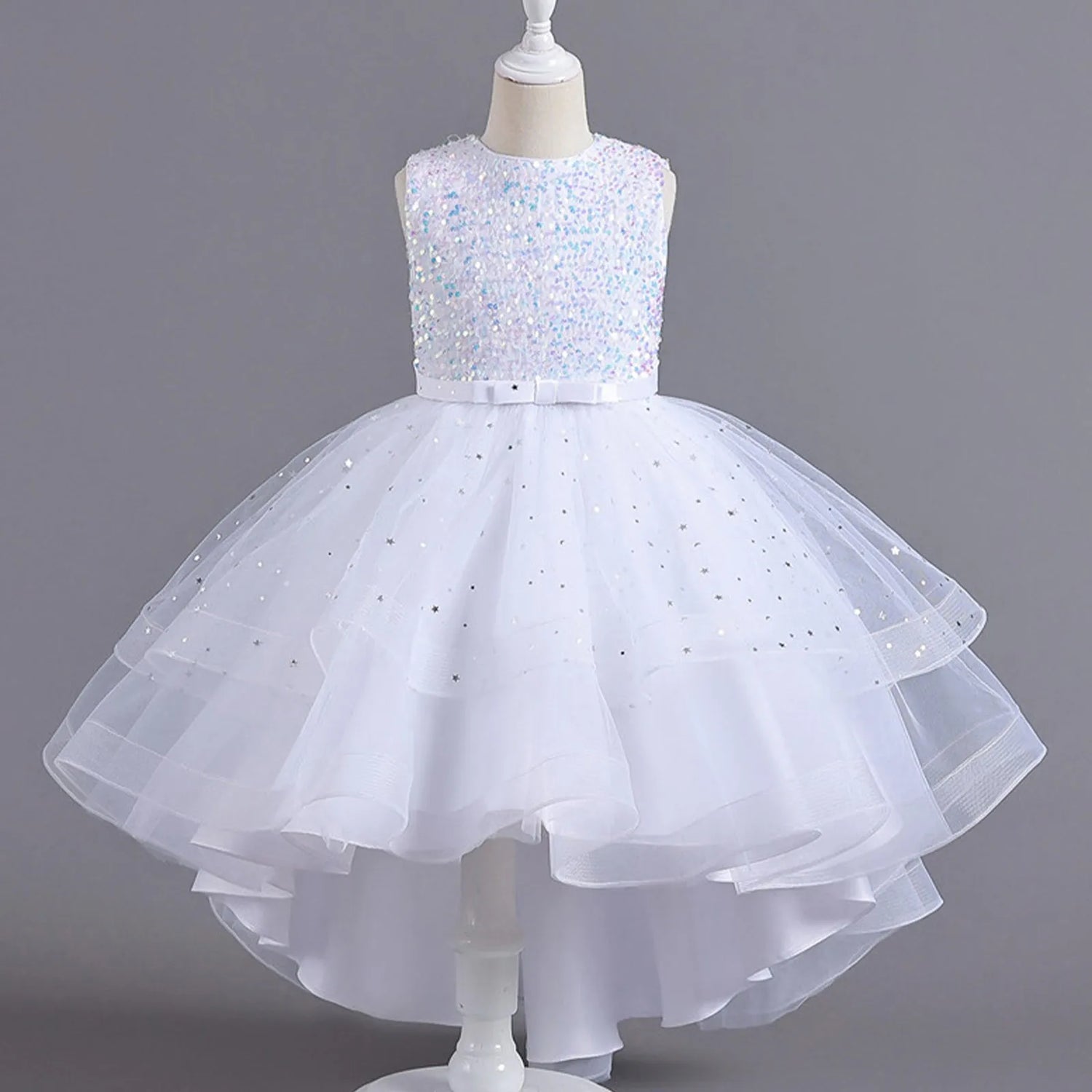 Sleeveless Sequins Design Kids Girls Party Trailing Dresses