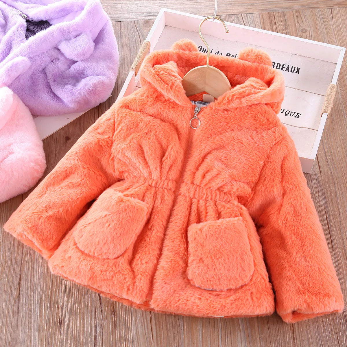 Plush Imitation Fur Hooded Kids Girls Warm Jackets childrensterritory