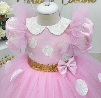 Baby/Kids Girls Wedding Party Dress With Gold Sequin Bow childrensterritory