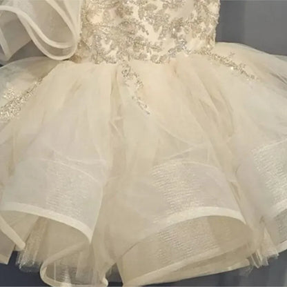 Little Girl Off Shoulder Floral Sequins Tulle Princess Party Dress