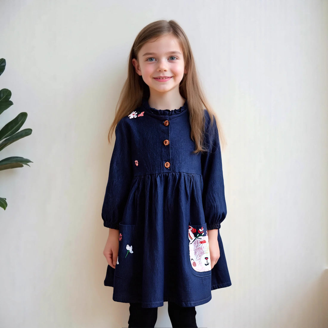 Kids Girls Unicorn Design Denim Princess Dress