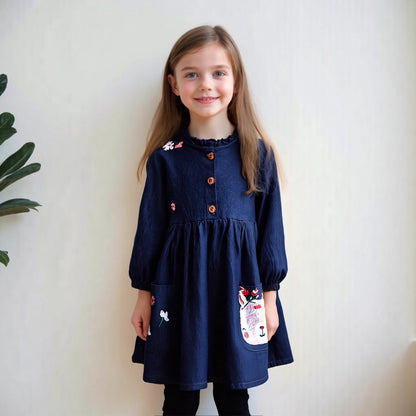 Kids Girls Unicorn Design Denim Princess Dress