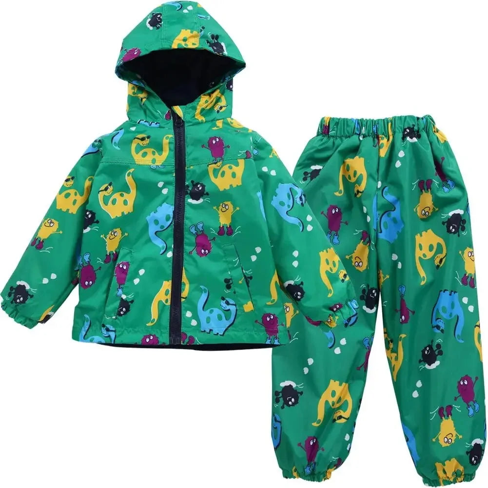 Kids' Long-Sleeved Printed Raincoat Suit