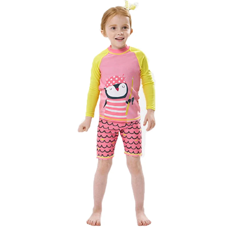 Kids Boys Cartoon Print Swimsuit With Swim Cap | Beach Wear