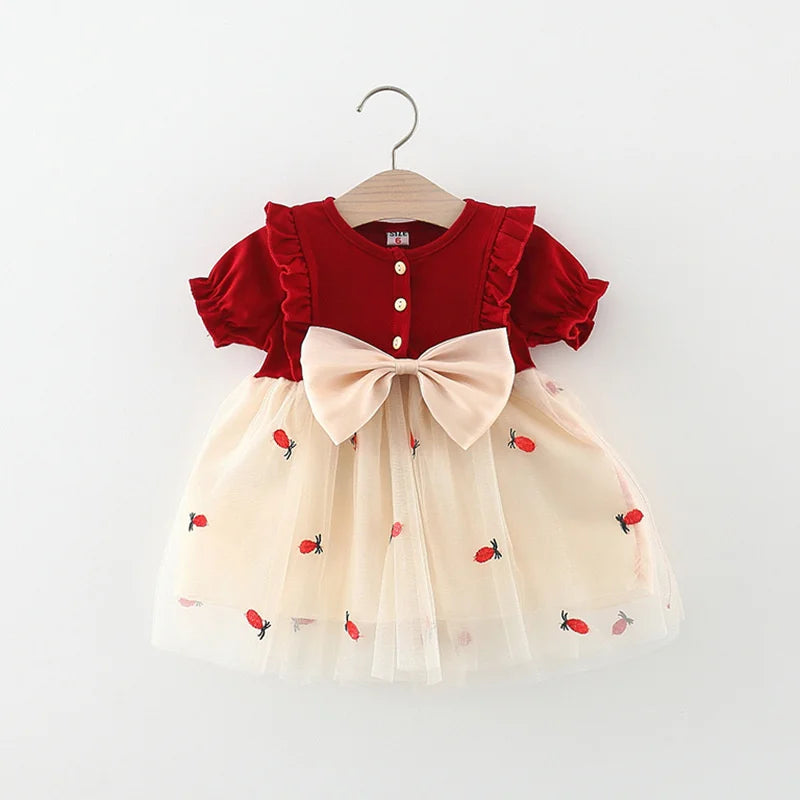 Baby Girls Bow Design Short Sleeves Summer Dresses childrensterritory