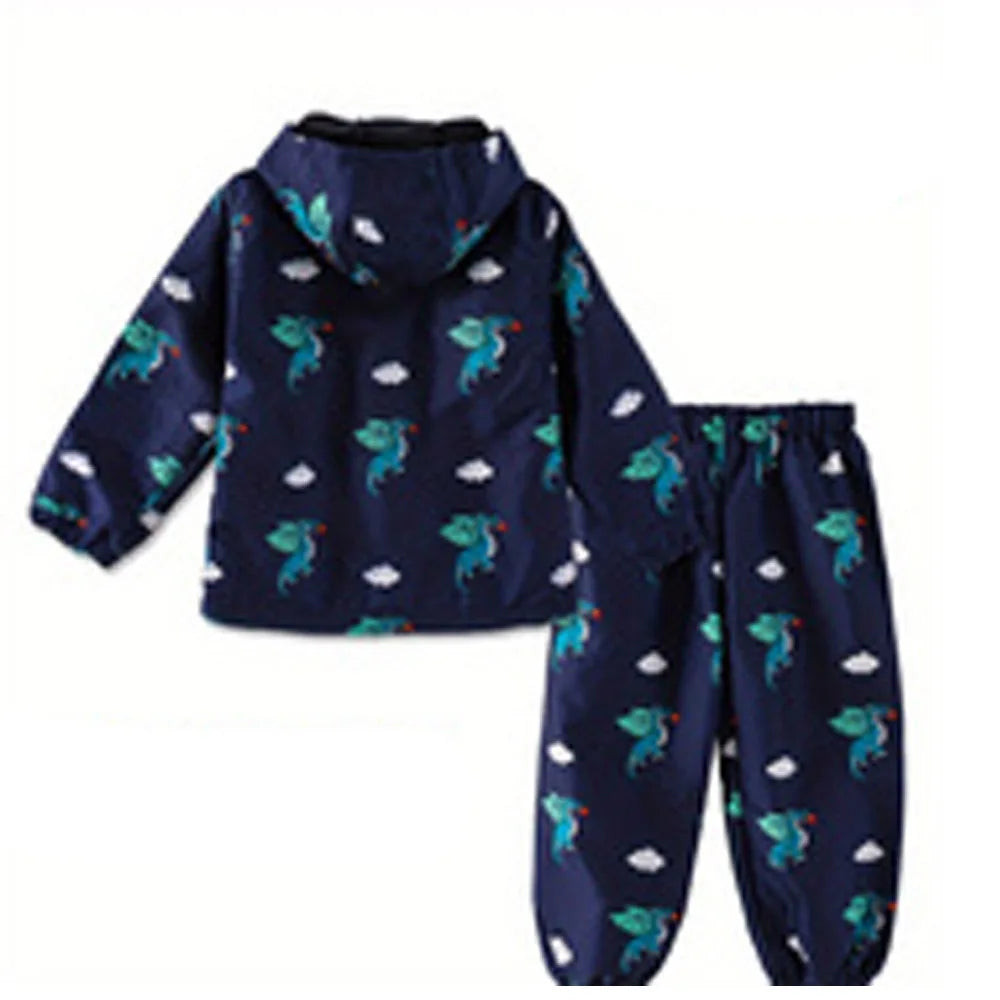Kids' Long-Sleeved Printed Raincoat Suit