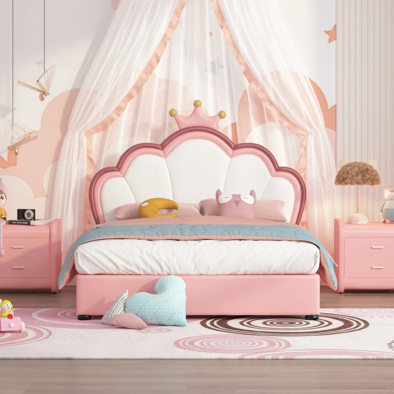Modern Design Double Bed for Kids with Crown-Shaped Headboard childrensterritory