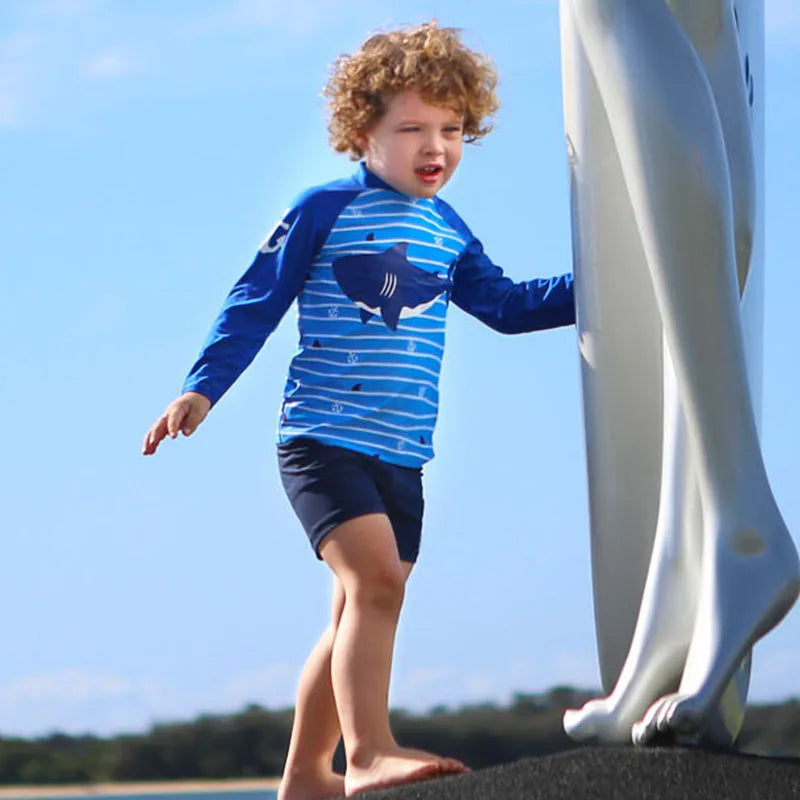Kids Boys Cartoon Print Swimsuit With Swim Cap | Beach Wear