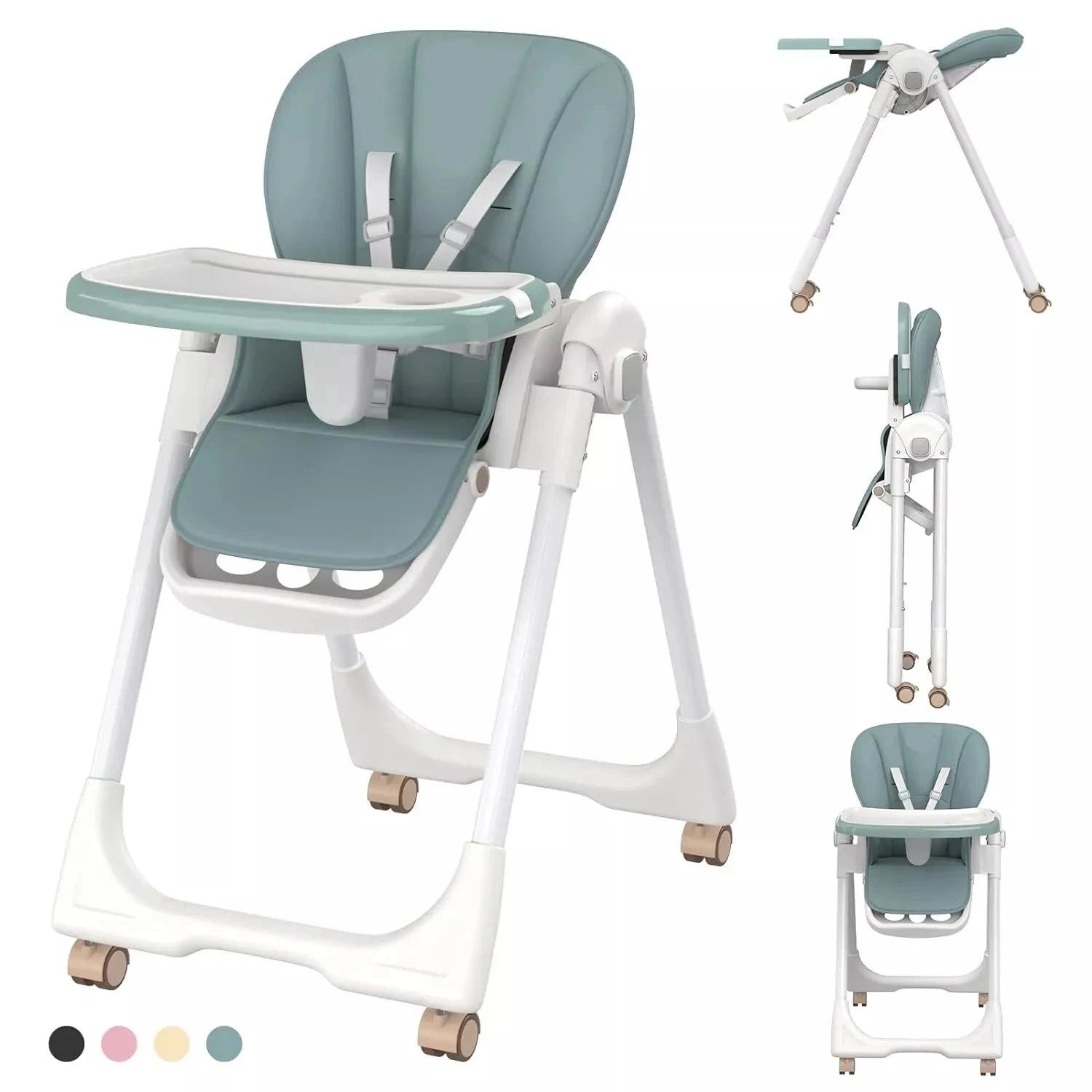 Adjustable Baby PU Leather High Chair with Removable Tray childrensterritory