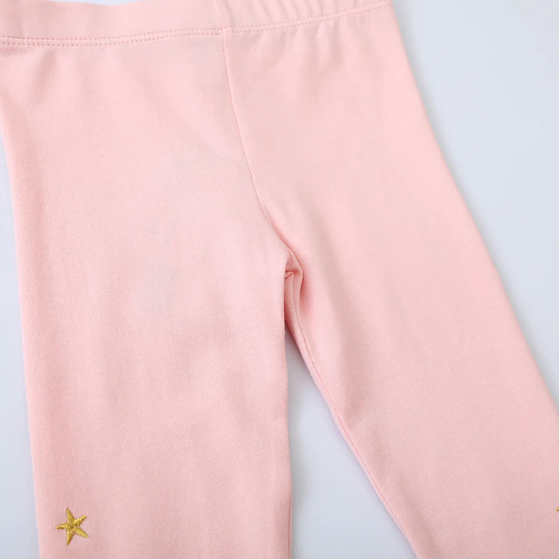 Rainbow Flower Print Cotton Pink Leggings For Kids Girls childrensterritory