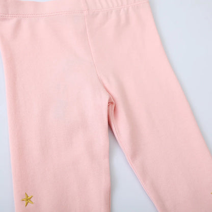 Rainbow Flower Print Cotton Pink Leggings For Kids Girls childrensterritory