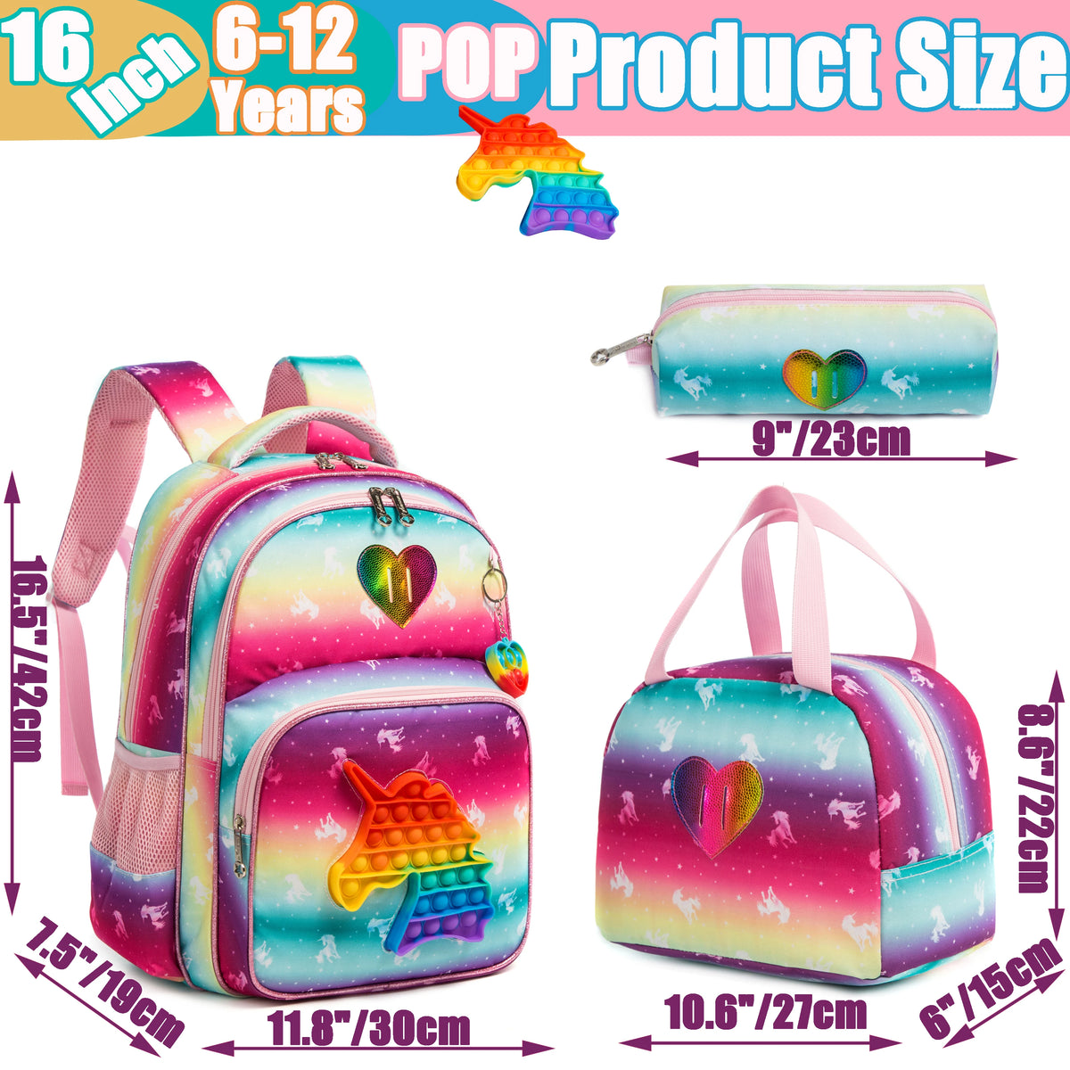 Backpack for Girls Elementary Preschool Kids Lunch Box for School