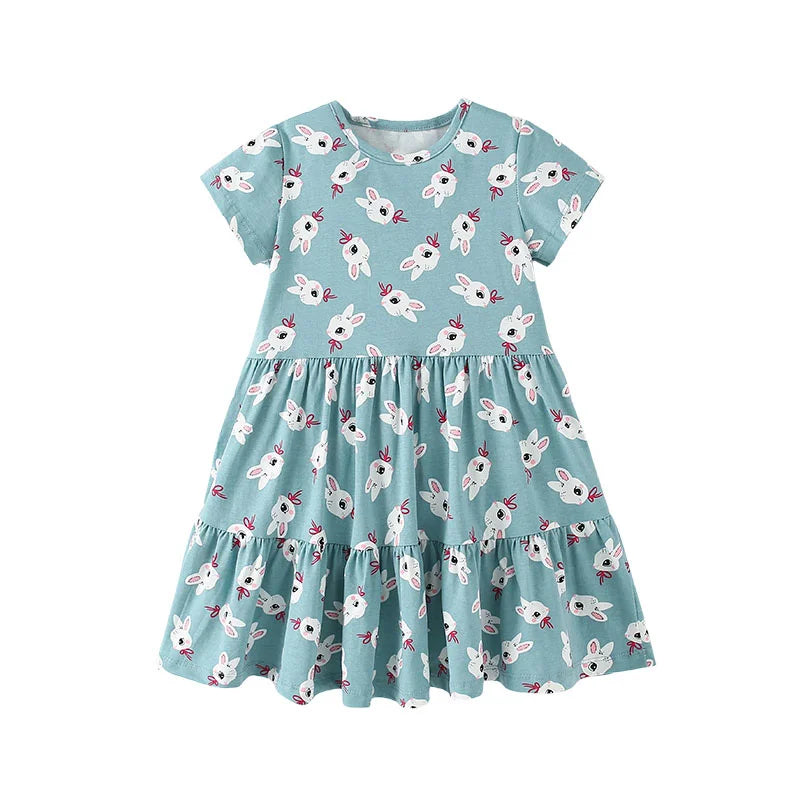 Kids Girls Soft Cotton Cartoon Print Summer Casual Dress