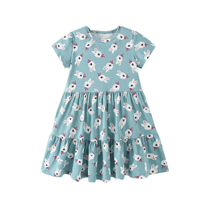 Kids Girls Soft Cotton Cartoon Print Summer Casual Dress