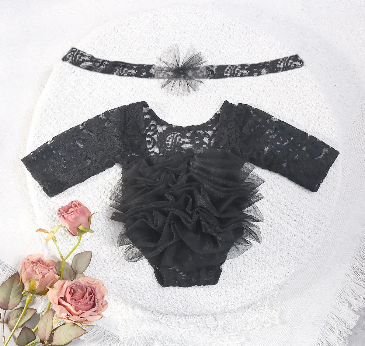 Newborn Baby Girl Lace Flower Design Photography Romper