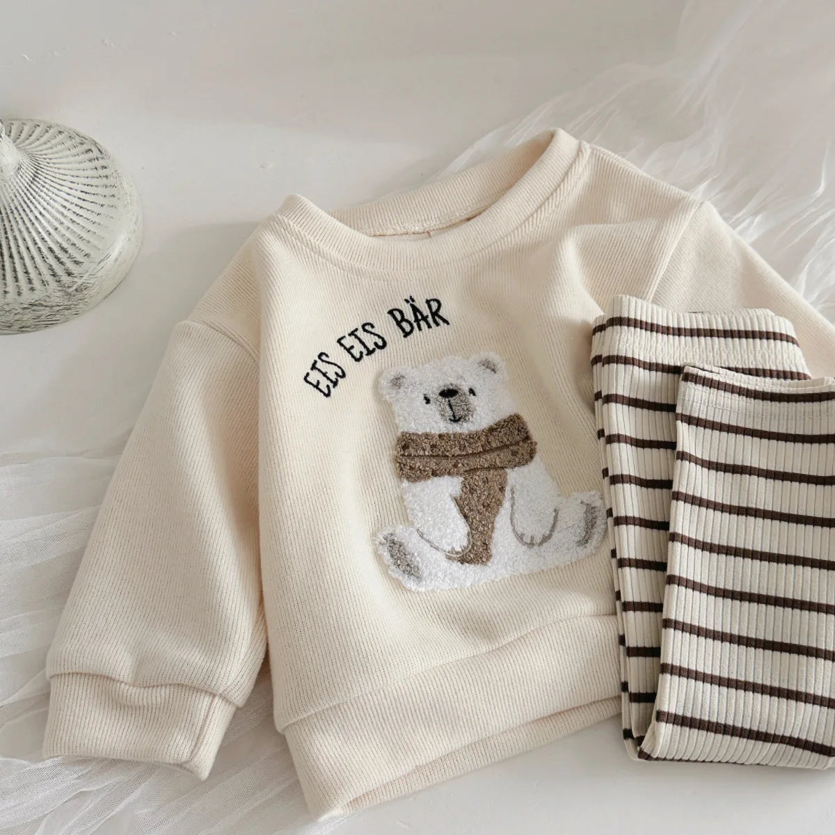 Embroidery Cartoon Bear Design 2Pcs Baby Girl Clothing Sets childrensterritory