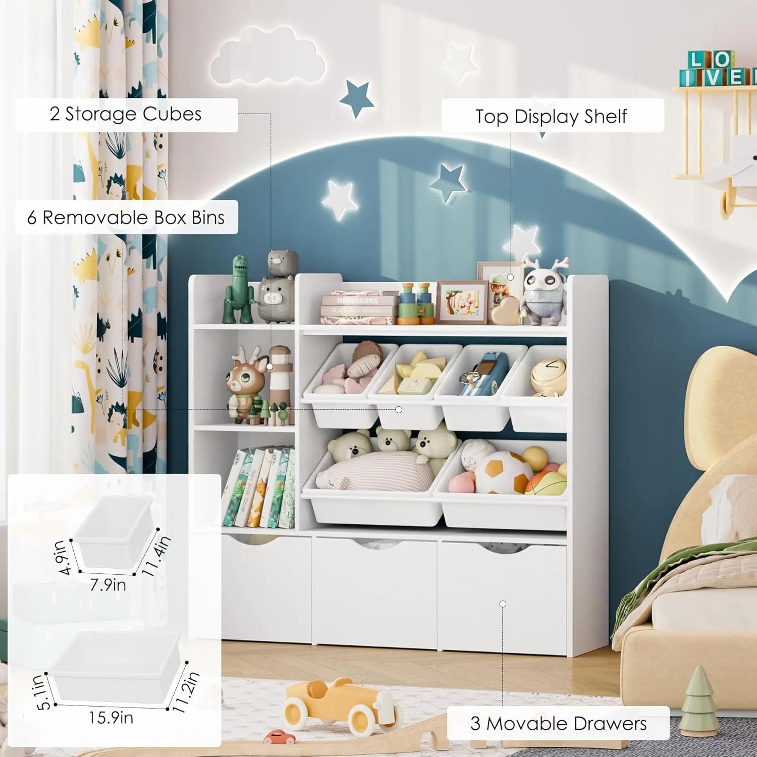 Book and Toy Storage Organizer with Invisible Wheels