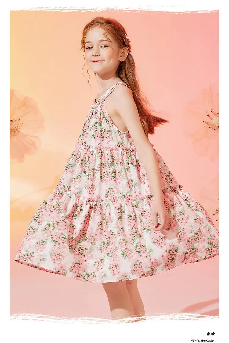 Little Girls' Floral Pattern Sleeveless Summer Party Dresses
