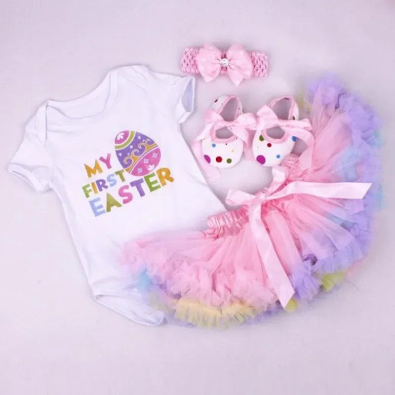 Baby Girls 4Pcs Birthday Outfit Sets/Ruffle Skirts+Romper