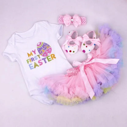Baby Girls 4Pcs Birthday Outfit Sets/Ruffle Skirts+Romper