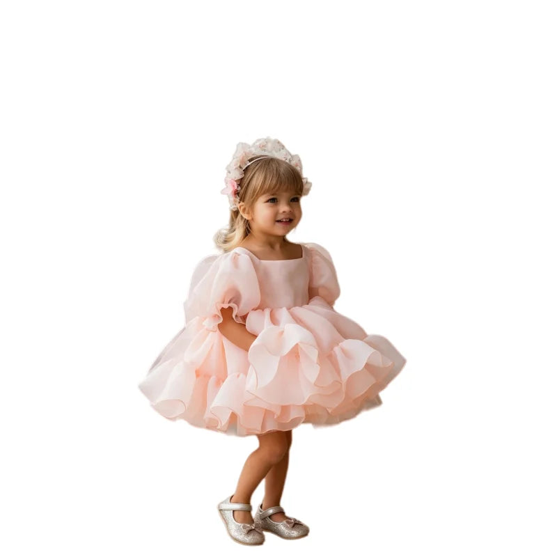 Tutu Flower Girl Dress with Big Bow for Birthday Party