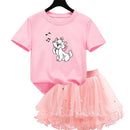 Kids Girls Marie Cat Design Summer T-shirt & Tutu Skirt Set childrensterritory