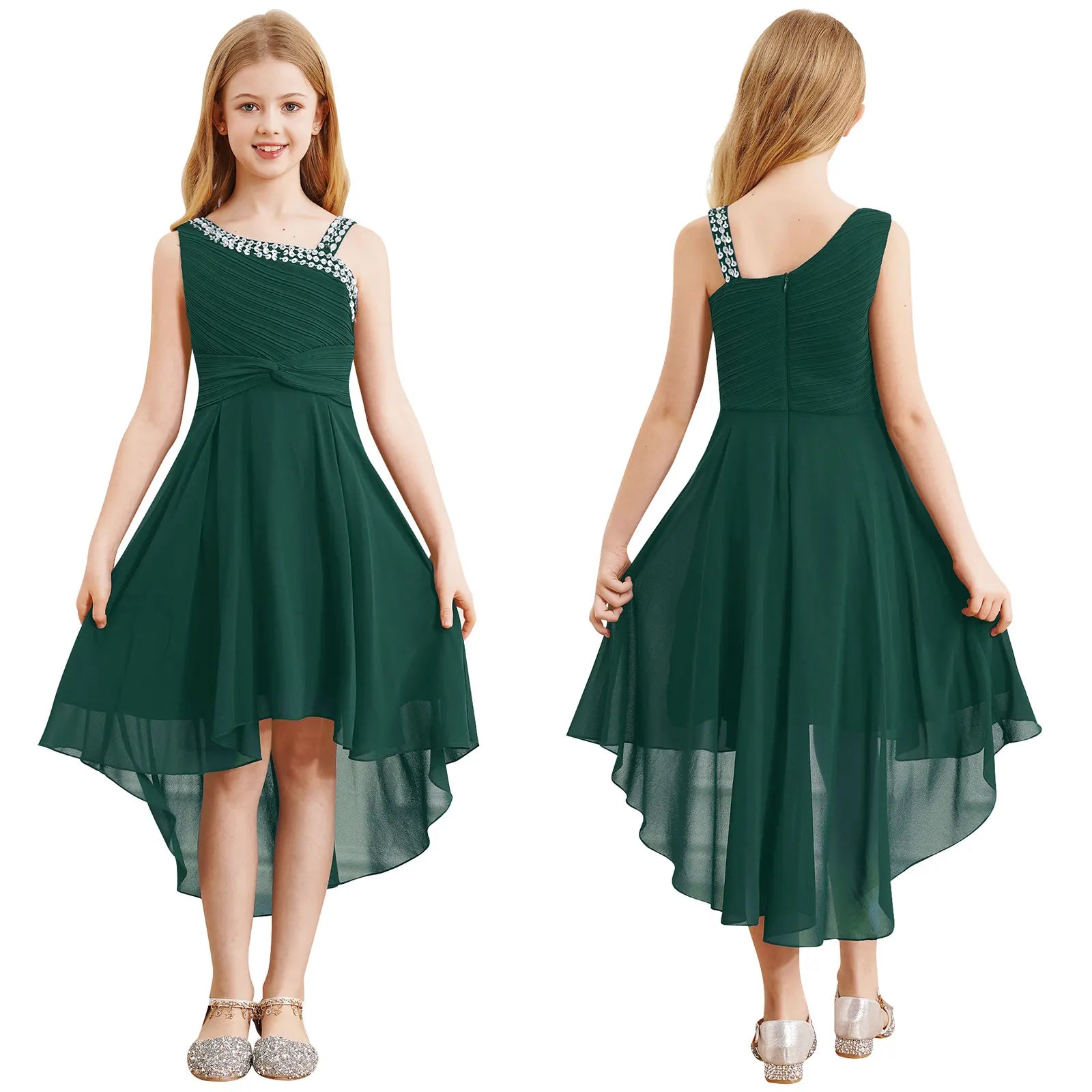 Kids Girls Ruched Twisted High-Low Summer Chiffon Dresses childrensterritory