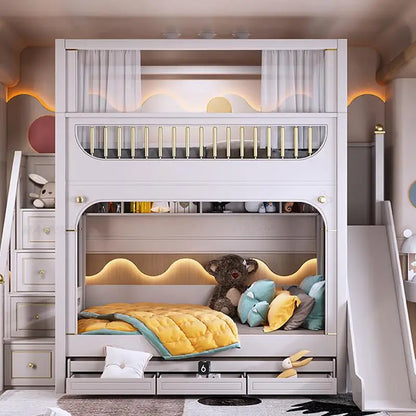 Multifunctional Kids Bunk Bed with Safety Fence and Storage childrensterritory