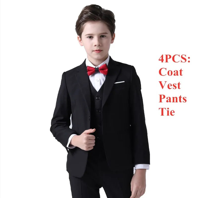 Kids Boys Top Quality Plaid Wedding Suit Formal Tuxedo