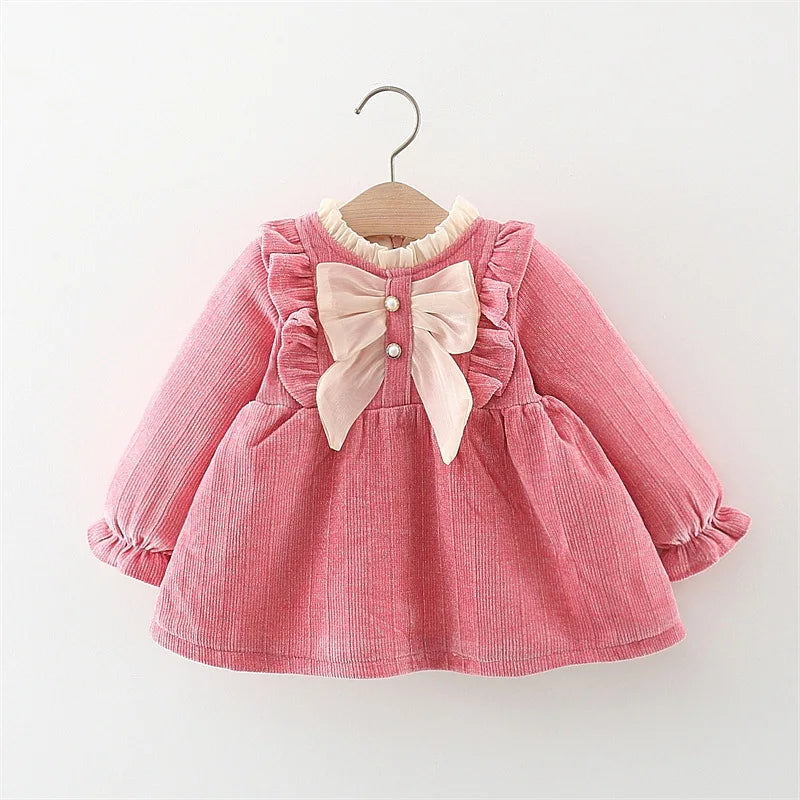 Baby Girls' Long-Sleeved Bow Design Winter Dresses childrensterritory