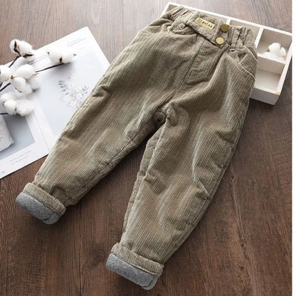 Kids Ankle Length Solid Fleece Warm Cargo Pants Trousers childrensterritory
