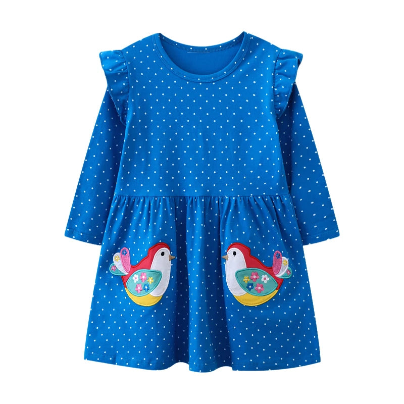 Animals Cartoon Embroidered Design Casual Dresses for Girls childrensterritory