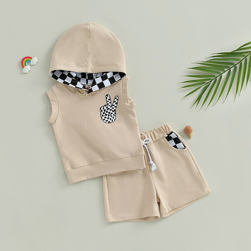 Baby Boys 2PCS Checkerboard Hooded Vest and Shorts Sets childrensterritory