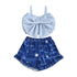Kids Girl 2Pcs Big Bow Vest Top and Striped Floral Shorts Outfit childrensterritory