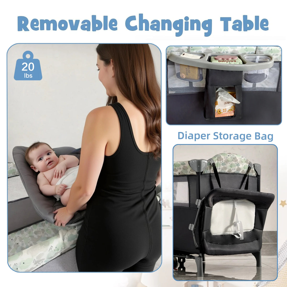 Baby Bedside Bassinet with Wheels and Storage Basket