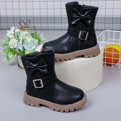 Kids Solid Color Long Snow Boots with Buckle Design childrensterritory