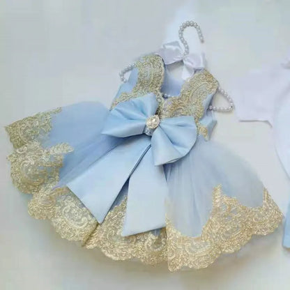 Kids Girls Big Bow and Lace Design Tutu Princess Dresses childrensterritory