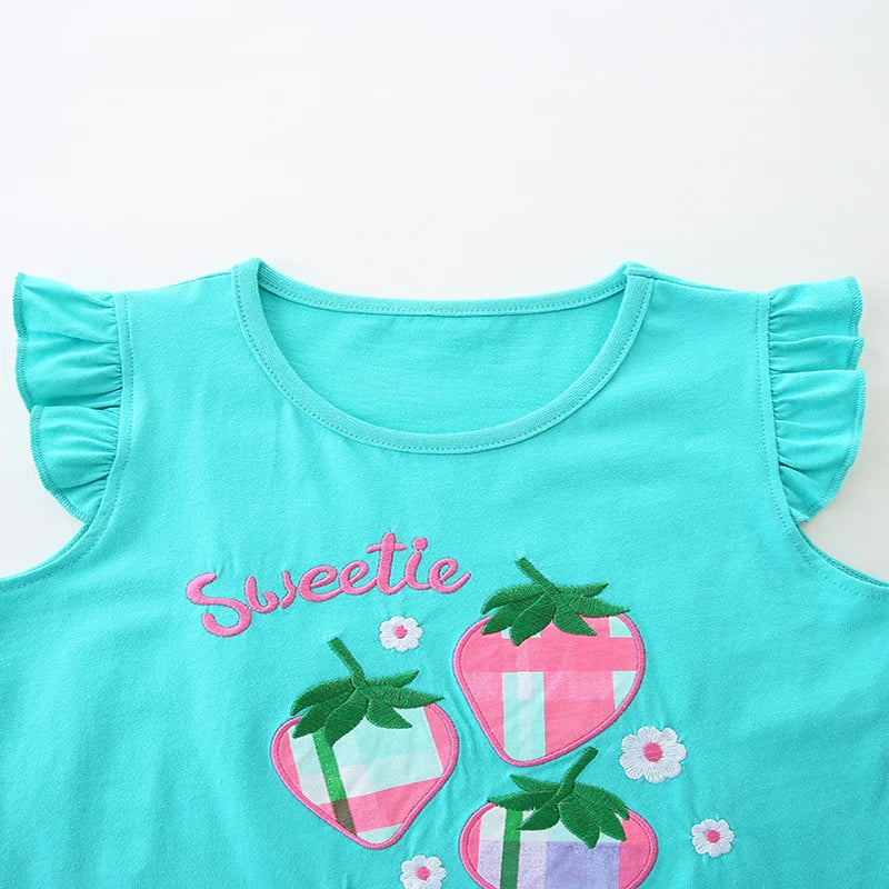 Sleeveless Strawberry Print Summer Casual Clothing Set childrensterritory