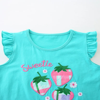 Sleeveless Strawberry Print Summer Casual Clothing Set childrensterritory