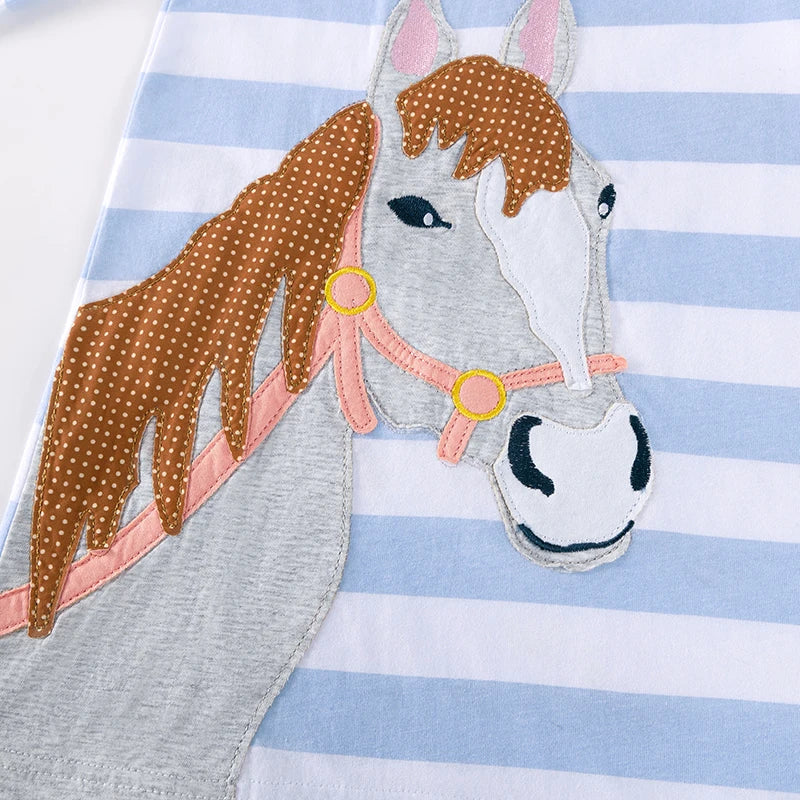 Little Girls Cartoon Unicorn Design Striped Polo Dress