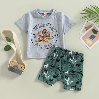 Baby Boy Cartoon Letter Print Tops and Shorts Set for Summer childrensterritory