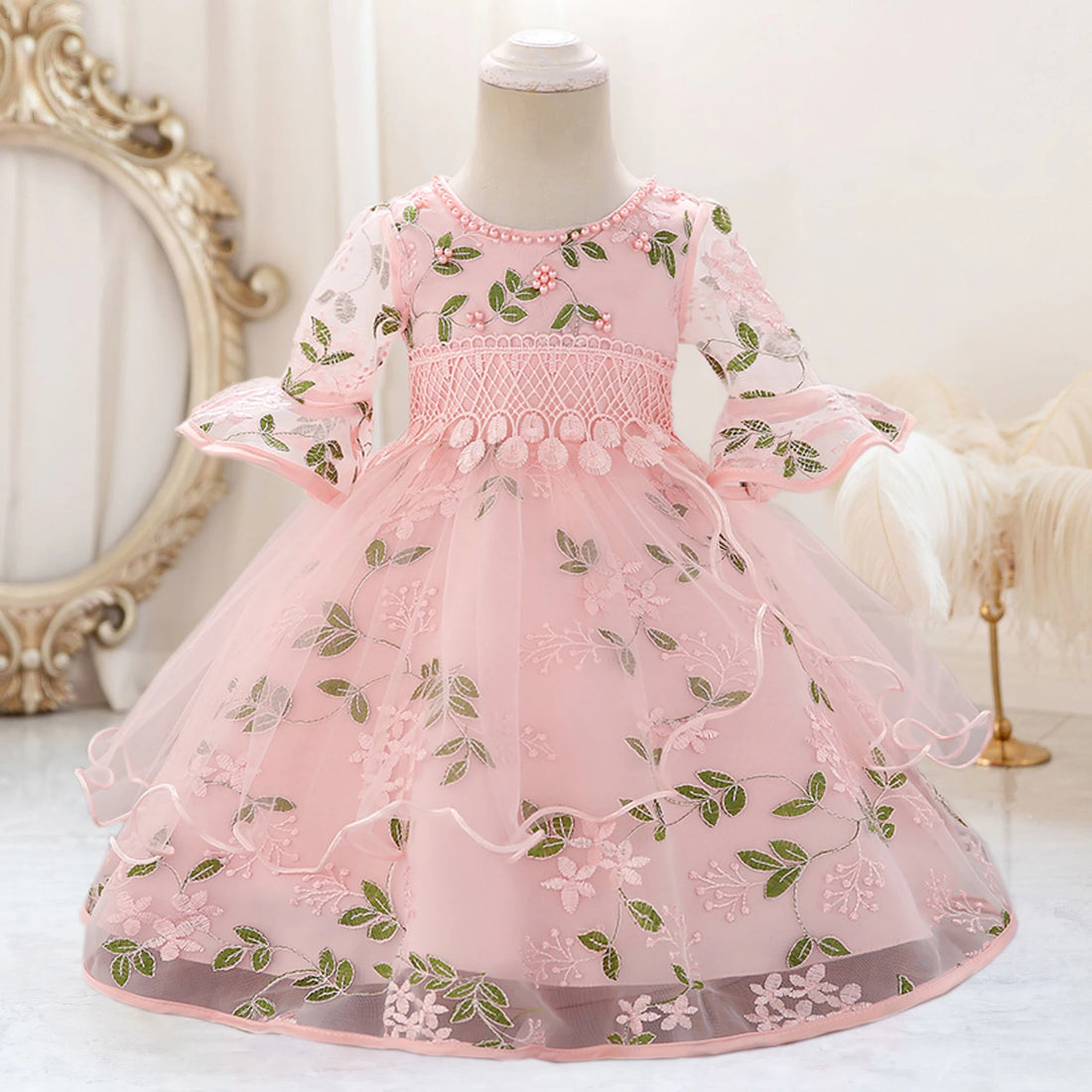 Baby Girl Flower Embroidery 1st Birthday Princess Dress
