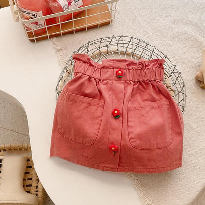 A-Line Flower Button Short Denim Skirt for Kids Girls childrensterritory