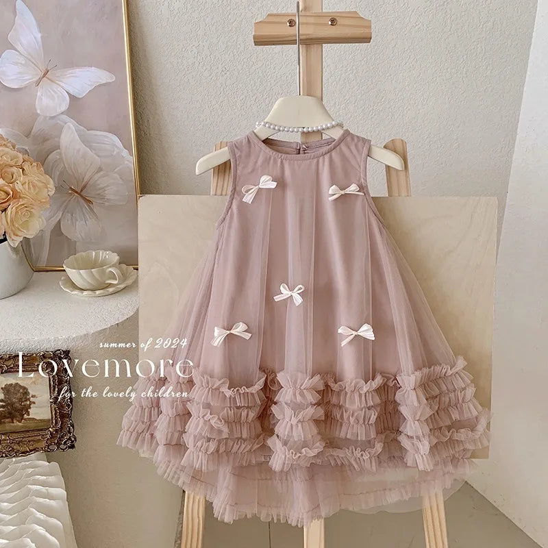 Kids Girls 3D Bow Decorative Summer Princess Dress