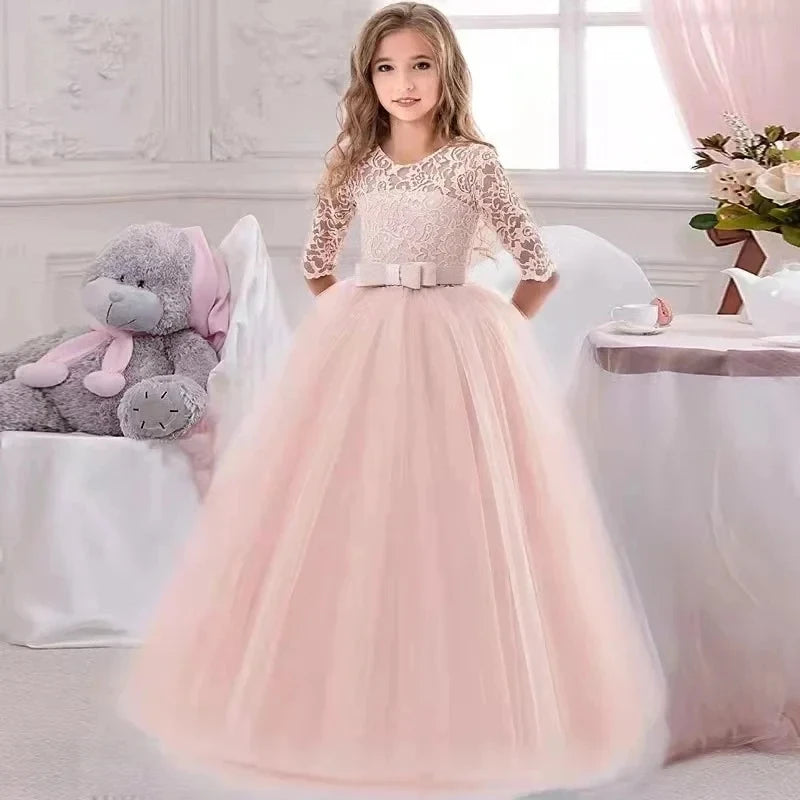 Little Girls Lace Design Long Party Dresses