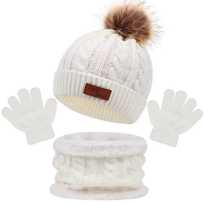 Toddler 3Pcs Cute Pompom Knitted Hats Scarf Gloves Set childrensterritory