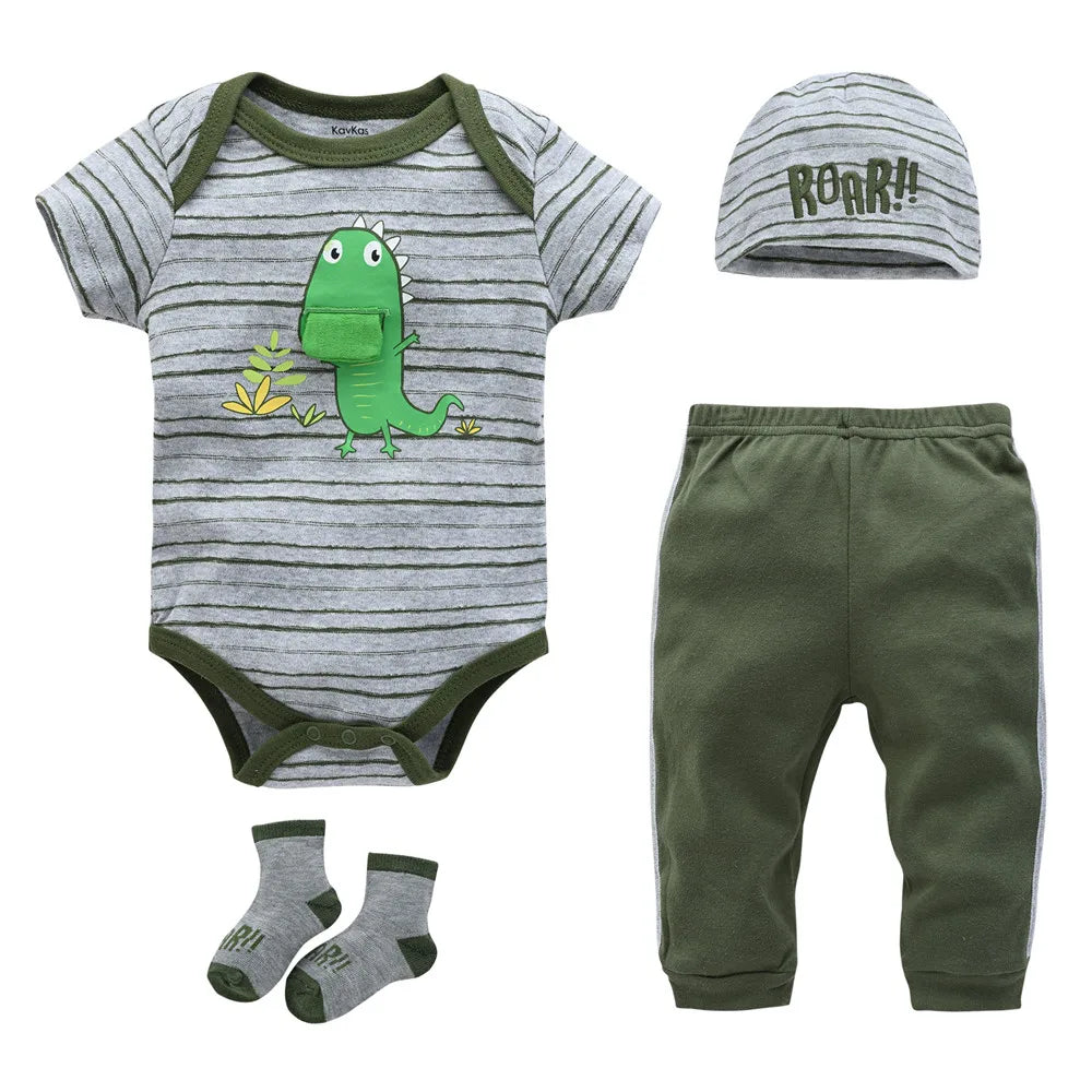 Baby Boy Girl 4 Pieces Clothing Clothes Set Romper + Hat + Pants + Shoes childrensterritory