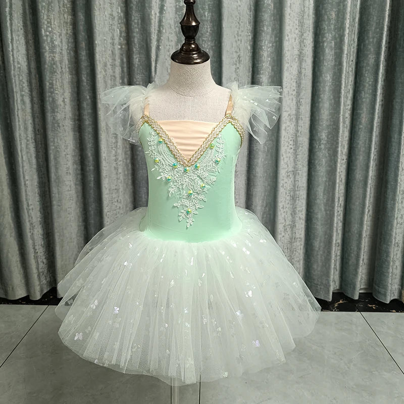 Kids Girls Sequined Ballet Leotard Tutu Dresses
